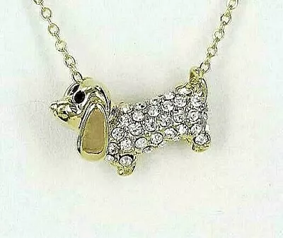 Dachshund Dog Pendant Necklace Clear Crystal Gold Plated Wiener Dog • $4.99