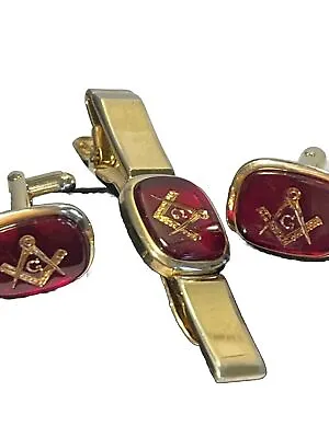 Masonic Ruby Red ANSON Tie Clip And Cufflinks • $25