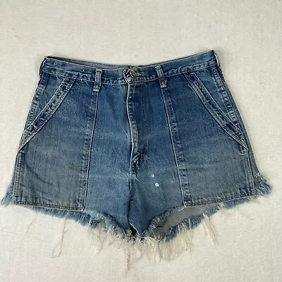 Vtg Wrangler Womens Jean Shorts Cut Off Denim Jean Fray High Waist USA 33   • $20