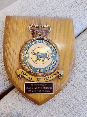 Vintage Wooden 249 Gold Coast Squadron Royal Air Force Plaque Shield Crest RAF • £20