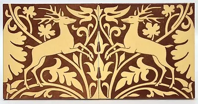 Antique Pair Of Mintons Stags Block Printed Tile Medieval Style C1891 AE2 • £185