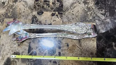 Vtg Ornate Wallace Silverplate Baroque  7 1/4  Large Ice Cube Serving Tongs🧊🥃 • $49.99