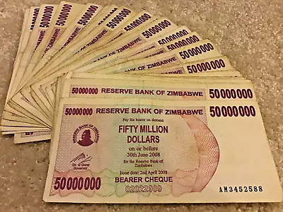 Zimbabwe 50 Million Dollars. 2008. Hyperinflation. Real Used. **UK DISPATCH** • £1.45