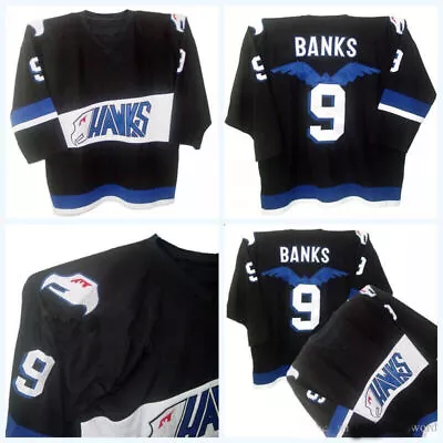 Throwback Movie Mighty Ducks #9 Adam Banks Hawks Team Hockey Jerseys Stitched • $45.90