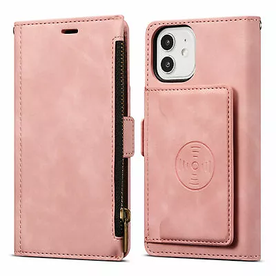 $6.99 • Buy Magnetic Leather Zipper Card Wallet Case For IPhone 14 Pro Max 13 12 11 XS 7 8
