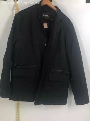 Michael Kors Mens Black Long Sleeve Collared Zipped Pockets Windbreaker Jacket L • $9.99