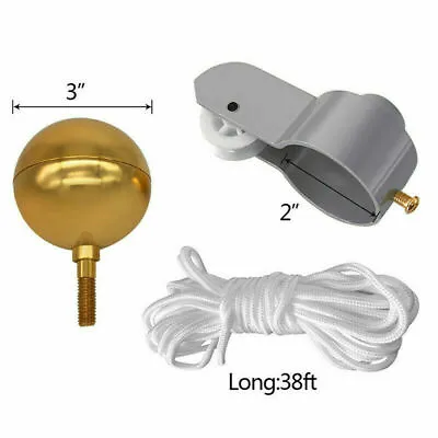 $15.19 • Buy 9Pcs Flag Pole Parts Repair Kit 2  Dia Truck Pulley Gold Ball Cleat Clips Rope