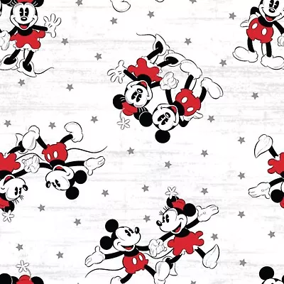 £8.91 • Buy Disney Mickey & Minnie Mouse Premium 100% Cotton Stars On White Fabric By Yard