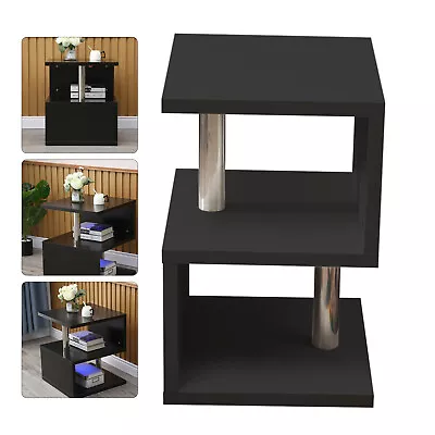 Modern High Gloss Coffee Side Table With Blue LED Lights Black S-shape End Table • $76