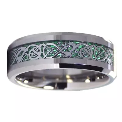 Green Celtic Dragon Tungsten Ring 8mm Mens Womens Wedding Band Sizes 6-17 • $29.99