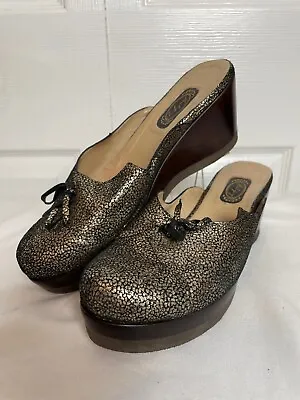 $20 • Buy Salpy RITA Wedge 2 1/2  Heel Mule Womens Shoe Sz 7 M Black Gold Speckled