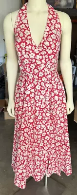 Laura Ashley Red Floral Halter Dress Vtg Sz 8 Cottage Core Garden Tea Party • $175