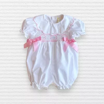 Vintage Baby Togs Baby Girls Bubble Romper White Smocked Embroidered Size 3-6M • $19.44