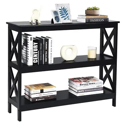 3-Tier Console Table X-design Wooden Hall Desk Side End Table W/ Shelf • £49.95