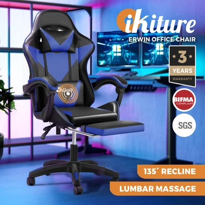 $129.90 • Buy Oikiture Gaming Chair Massage Racing Recliner Office PU Leather With Footrest