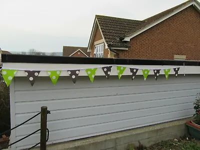 Pvc Dark Grey & Green Polka Dot Garden / Indoors Bunting 10ft Approx 3 Mtrs • £6