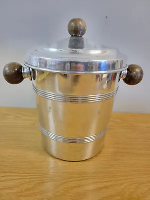 Vintage 60sMCM Bareware Aluminum French Ice Bucket W/ Lid & Wooden Ball Handles • $29.99