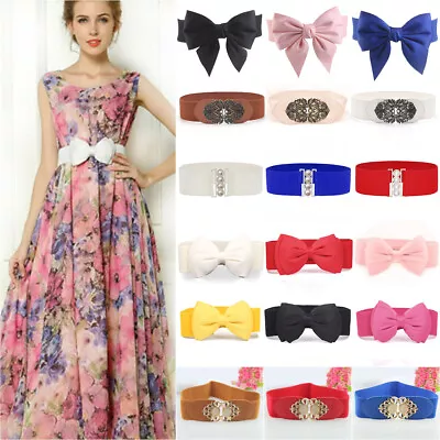 Ladies Wide Elastic Waist Belt Buckle Corset Women Stretch Cinch Dress Waistband • £5.18