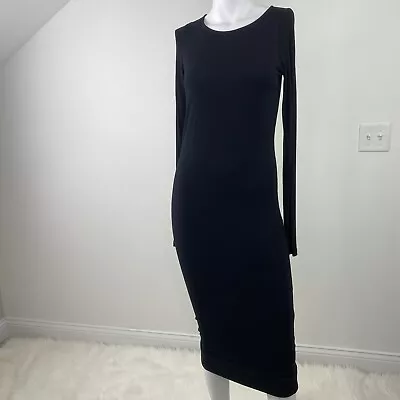 Maggie Ward Stretch Knit Dress Sz Xs Black Long Sleeve Round Neck Ribbed Sleeves • $59.99