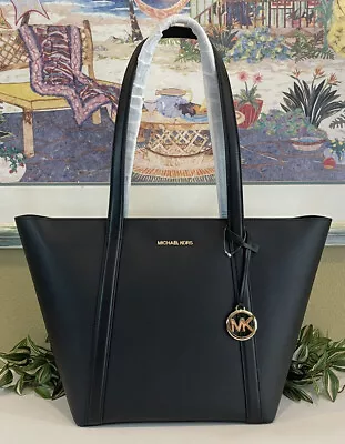 Michael Kors Pratt Large Zip Shoulder Tote Bag Purse Logo Mk Black Gold • $107.99