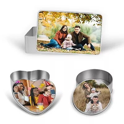 Personalised Metal Storage Tin Box Memory Jewelry Sweet Any Image Photo Gift Box • £5.99