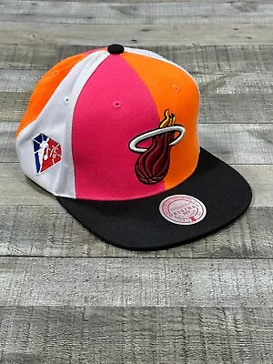 Miami Heat Pinwheel Snapback Hat Mitchell And Ness NBA Basketball Adjustable • $19.95