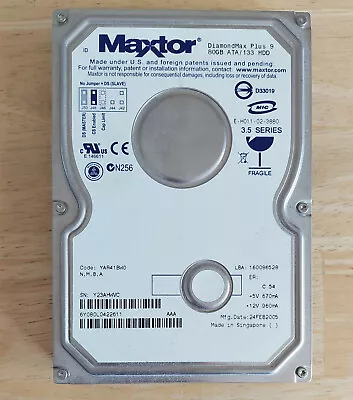 £32.99 • Buy VINTAGE Maxtor DiamondMax Plus 9 80GB 3.5  IDE HARD DRIVE + Windows 98 Installed