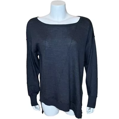 Eileen Fisher Womens Merino Wool Knit Sweater XL Asymmetric Hem Bateau Neck Gray • $39.99