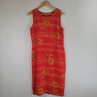 Vintage SPENSER JEREMY Red Silk Floral Midi Shift Dress Sz 10 Sunflower Tank 90s • $28.99