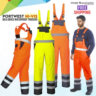 £37.85 • Buy Portwest Contrast Hi-Vis Bib Brace Waterproof Dungarees Breathable Trousers S488