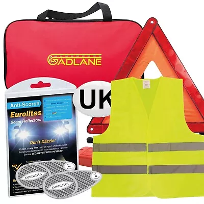 GADLANE 4 Pc Car Travel European Driving Kit Headlamp Triangle UK Plate France • £20.39