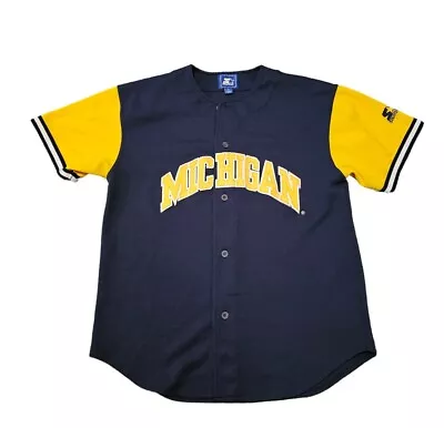 Vintage Michigan Wolverines Starter Button Up Baseball Jersey Mens L • $39.99