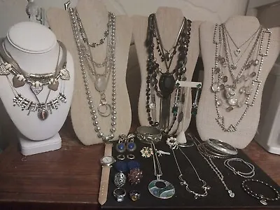 Vintage To Now Jewelry Lot-Coro-Lisner-J CRew-& More- Silver Tone 2 + Pounds • £48.20