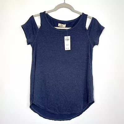 $24.93 • Buy Hollister Women’s Cold Shoulder Jersey Knit Top Small Heathered Blue