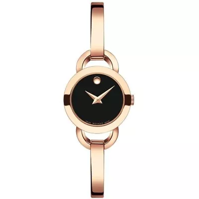 Movado 0607065 Rondiro Black Dial Yellow Gold PVD Ladies Watch • $349.99