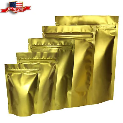 Variety Of Sizes For 100pcs Matte Gold Metallized Foil Stand-Up Zipper Bags • $62.79