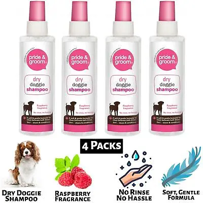 £9.49 • Buy 4X Dry Doggie Shampoo Pride & Groom Raspberry Scented Dog Cleans & Conditions