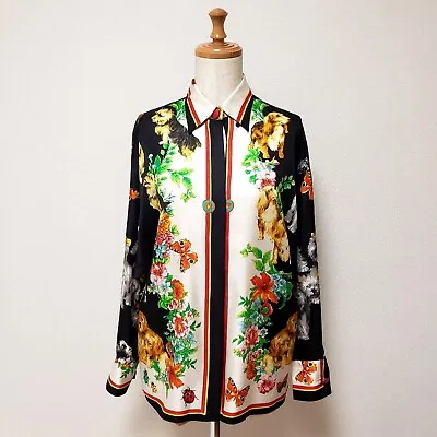 Authentic Gianni Versace - Silk Floral And Dog Print Shirt - 100％ Silk - *(K) • $400