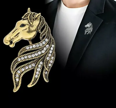 CRYSTAL HORSE  Brooch Suit Pin Diamante Lapel Brooch BIRTHDAY RACES 180 • £7