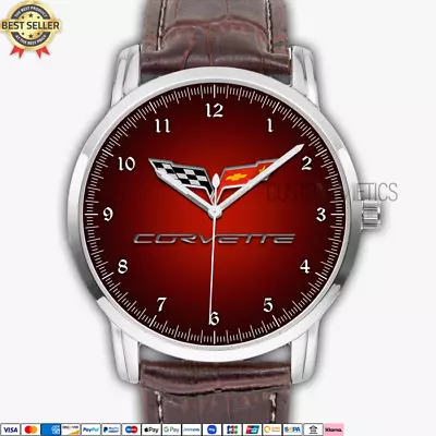 Chevrolet Corvette Logo Quartz Watch Men's Stainless Steel Wristwatch CVT004 • $38.99