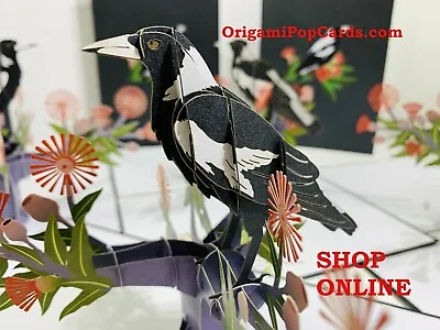 ORIGAMI POP CARDS Australian Magpie Bird Pop Up Greeting Card Merry Christmas • $24.95