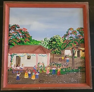 Vintage 1977 Mexican Village Oil Painting ORIGINAL Signed Framed  10  X 10  • $159