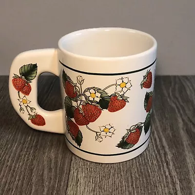 Vintage Strawberry Coffee Cup Mug Kitchen Fruit Kitsch Large Handle White  E2 • $16