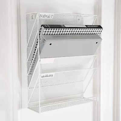 Durable Wall-Mounted White Magazine Rack 5 Slot Hanging Document Filing System • $32.99