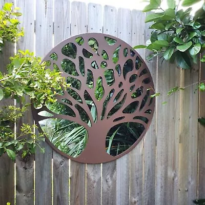 Rustic Tree Of Life 80cm Garden Mirror Wall Art Metal Rust Finish Sculpture Xmas • $370