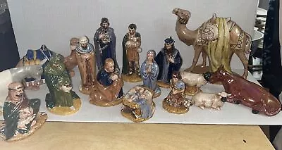 Vintage Nativity Set Hand Painted Ceramic 16 Piece Christmas Figurine Set • $75