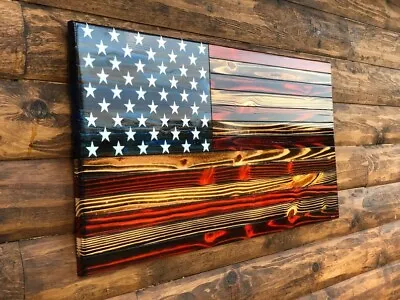 Wooden American Flag Patriotic Flag Charred American Flag Rustic Designer • $124.60