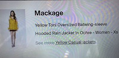 Mackage Women Yellow Hooded Rain Jacket Size Xs • $60