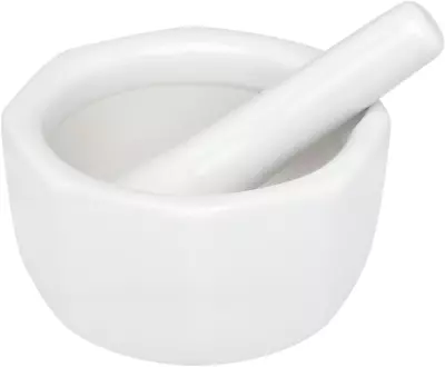 Porcelain Octaganol Mortar And Pestle White 3.5 Inch Octagonal Easy To Clean NEW • $12.94