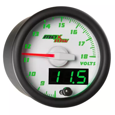 52mm White MaxTow Volt Voltage Gauge Meter W Green Digital + Analog Readouts • $66.99